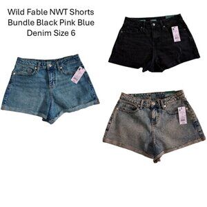 Wild Fable NWT High Rise Rolled Cuff Denim Shorts Bundle Black Pink Blue Size 6